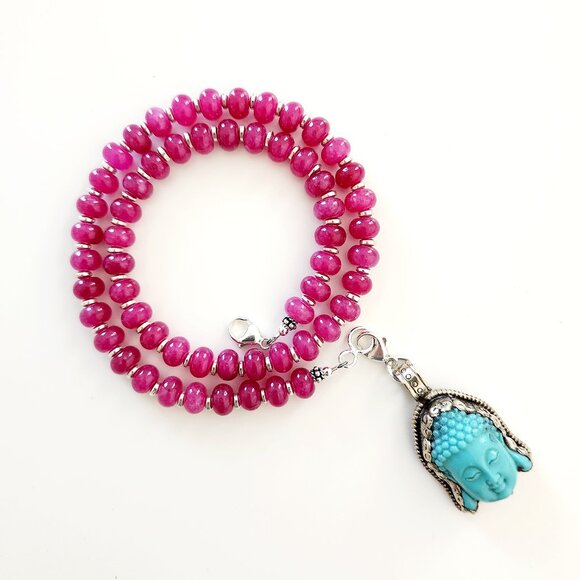 FUCHSIA JADE NECKLACE WITH BUDDHA PENDANT - Picture 4 of 6